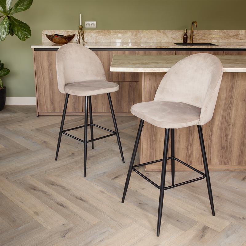 Barkruk Velvet set van 2 Taupe Action